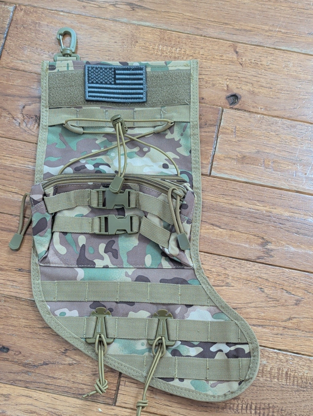 Speed Track Military Camouflage Tactical Christmas Stocking with Flag Patch